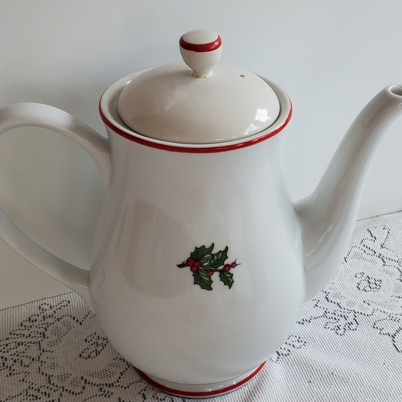 Cuthbertson American Christmas Tree Coffee Tea Pot Red Rim Wl Lid VTG  9" - Picture 7 of 9